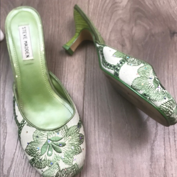 Steve Madden Shoes - Steve Madden Vilaa Green Fabric Rhinestone Heels